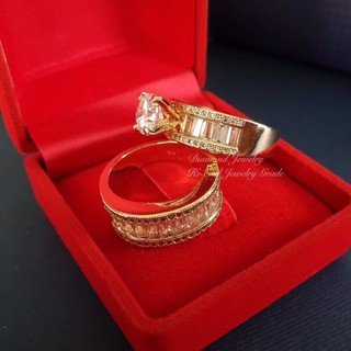 Diamond Ring แหวนเพชรงานเพชร CZ แท้  ดีไซน์แหวนคู่ ประดับด้วยเพชรเม็ดชูขนาด 2 กะรัต