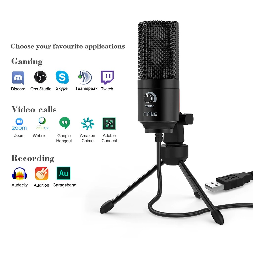 MICROPHONE (ไมโครโฟน) FIFINE K669B USB MICROPHONE WITH VOLUME DIAL FOR GAMING STREAMING RECORDING (M