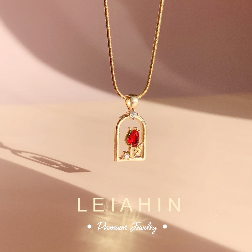 LEIAHIN 'Beauty and the Beast' สร้อยคอ จี้เหล็กไทเทเนียม ชุบทอง 18k แฟชั่นสําหรับผู้หญิง