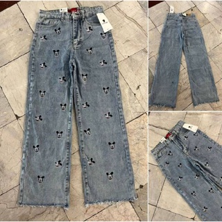 Back up jeans BU5536 กางเกงยีนส์เอวสูงทรงกระบอกแต่งลายมิกกี้เมาส์