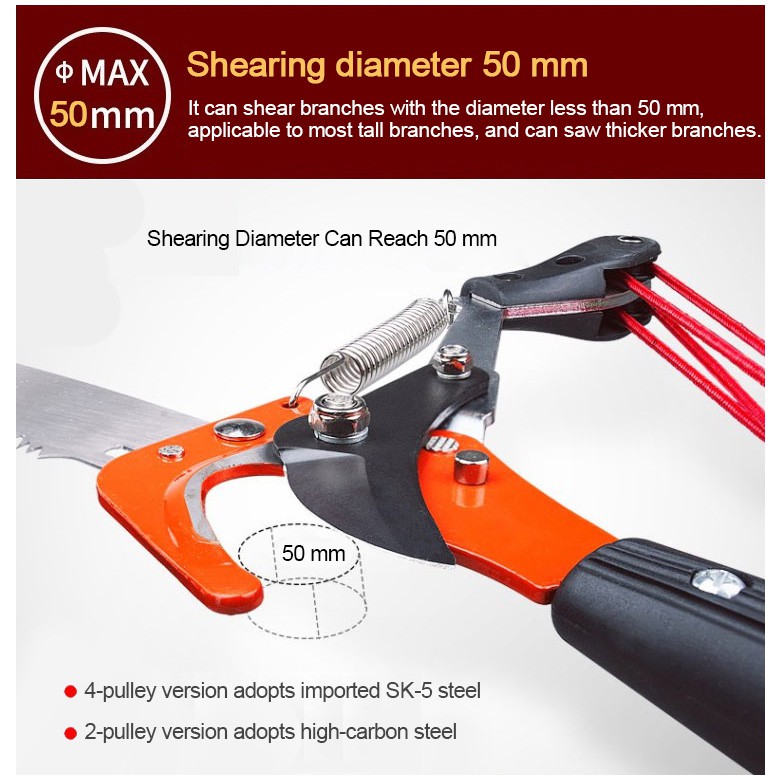 Ready Stock Highcarbon Steel Extendable Tree Pruner 3 Pulley Wheel