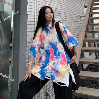 N88 SHOPเสื้อเชิ้ตตัวใหญ่ผู้หญิงสไตล์ฮ่องกงย้อนยุคแขนสั้นในช่วงฤดูร้อนเสื้อแฟชั่นชีฟองด้านบนออกแบบสไตล์ชิลล์ชิลล์  9423#
