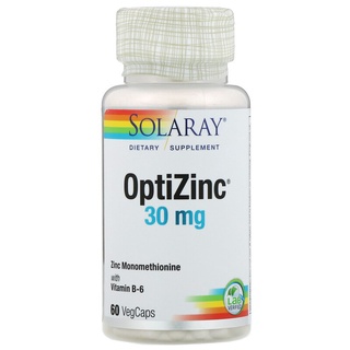 Solaray OptiZinc 30 mg, Supports Immune &amp; Endocrine Systems &amp; Cellular Health, with Methionine &amp; B6, 60 Serv, 60 VegCaps