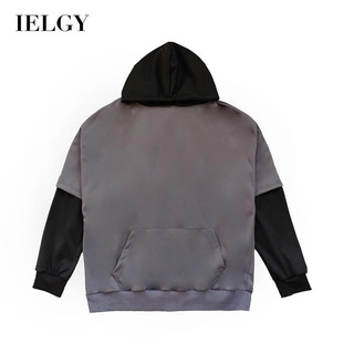 Ielgy เสื้อกันหนาว แขนยาว มีฮู้ด ทรงหลวม สไตล์ฮ่องกง แฟชั่นสําหรับผู้ชาย