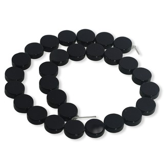 ลูกปัดหินแท้ ลักษณะเม็ดกลมแบน (Flat Round) หินโมรา (Agate) 14 mm - (LZ-0446 สีดำ)