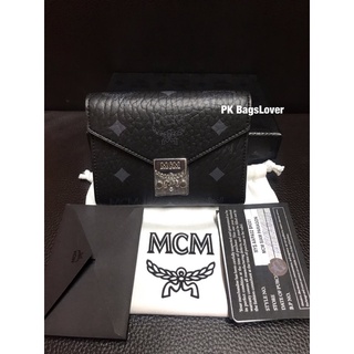 กระเป๋าสตางค์สั้น 3 พับ MCM ลาย Visetos สีดำ ออกชอปไทย