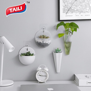 TAILI Hydroponic แขวนผนังกระถางดอกไม้แขวนผนังแจกันดอกไม้ขี้เกียจพลาสติกแขวนผนังกระถางดอกไม้หัวไชเท้าสีเขียว กระถางต้นไม้