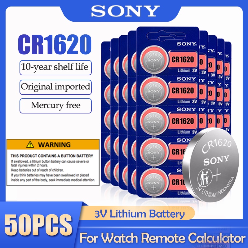 50Pcs/Lot Sony Original CR1620 CR 1620 3V Lithium Battery For Watch Remote Control Alarm Button Cell