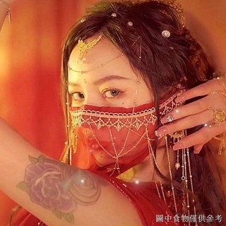 [Belly Dance Veil] [Covering Props] ผ้าโพกศีรษะ จี้สีแดง สไตล์ฮั่นฝูโบราณ เรโทร สําหรับเต้นรํา