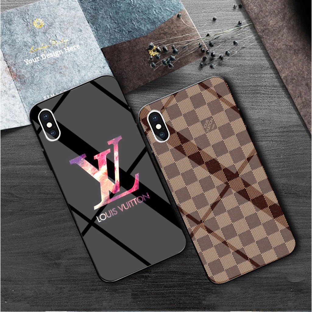 LV Tempered Glass IPHONE Case สีน้ําตาล สําหรับ 6-7-8-x-xr-xsmax-11-12-13-plus-splus-max-pro-promax-