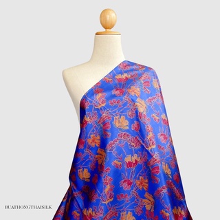 FLORAL DESIGN PRINTED THAI SILK FABRIC - ผ้าไหมไทยแท้ พิมพ์ลาย ลวดลาย ดอกไม้