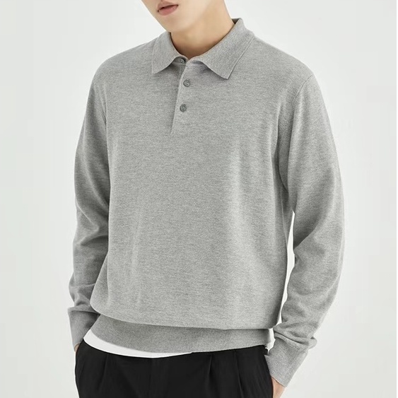 Junqun โปโลแขนยาว ผ้าถัก โปโลชาย สไตล์เกาหลี polo shirt แขนยาว VP02