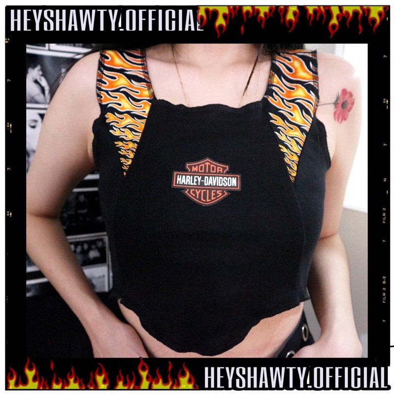 🔥 เสื้อกล้ามครอป ตัดต่อผ้า 🔥 ลาย Harley Davidson