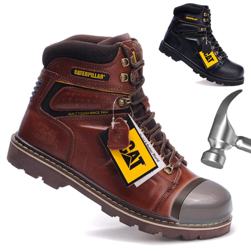 Caterpillar Kasut kerja lelaki รองเท้านิรภัยผู้ชายรองเท้าทํางานกลางแจ้งรองเท้าบูทหัวเหล็กหนังขนาด (38-46)