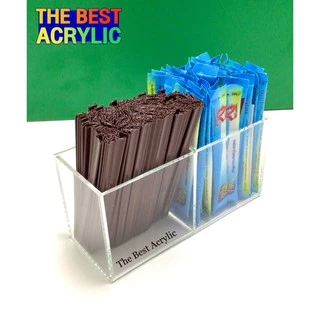 Thebest acrylic กล่องใส่หลอดกาแฟร้อน 2 ช่อง ขนาดเล็ก สีใส ขนาด16x6.5x8cm.