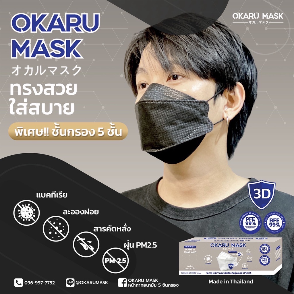 โอคารุ OKARU MASK หน้ากากอนามัยพรีเมียม ทรงเกาหลี สีดำ