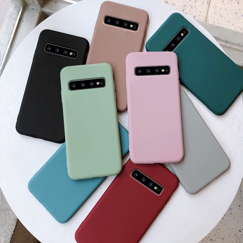 เคสโทรศัพท์ซิลิโคนสีพื้นสําหรับ Samsung Galaxy Note 9 8 S 10 Plus S 10e