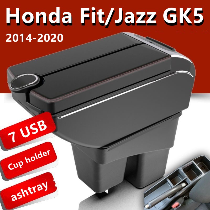 กล่องเก็บของที่เท้าแขนคอนโซลกลางรถยนต์ ปรับได้ พร้อม usb และที่วางแก้ว สําหรับ Honda Fit Jazz GK5 2014-2019
