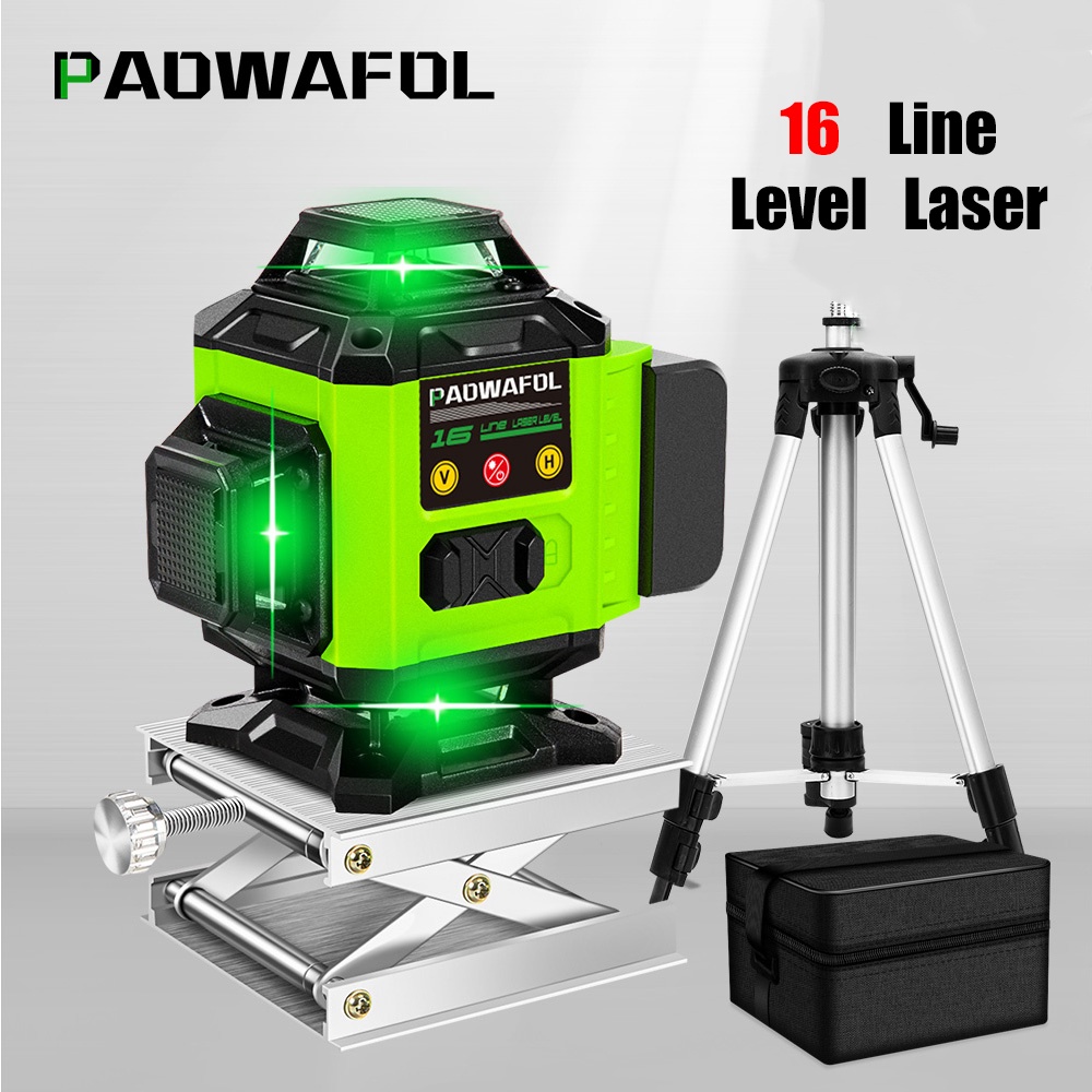 Paowafol เลเซอร์วัดระดับดิจิทัล 4 มิติ หมุนได้ 360° แสงสีเขียว 16 เส้น ...
