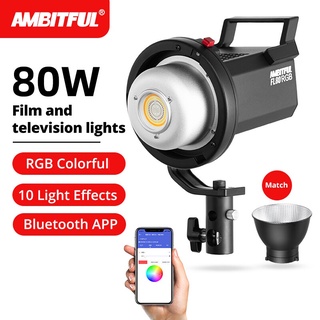 Ambitful FL80 ไฟวิดีโอ LED RGB 80W 10000K สําหรับถ่ายภาพกลางแจ้ง