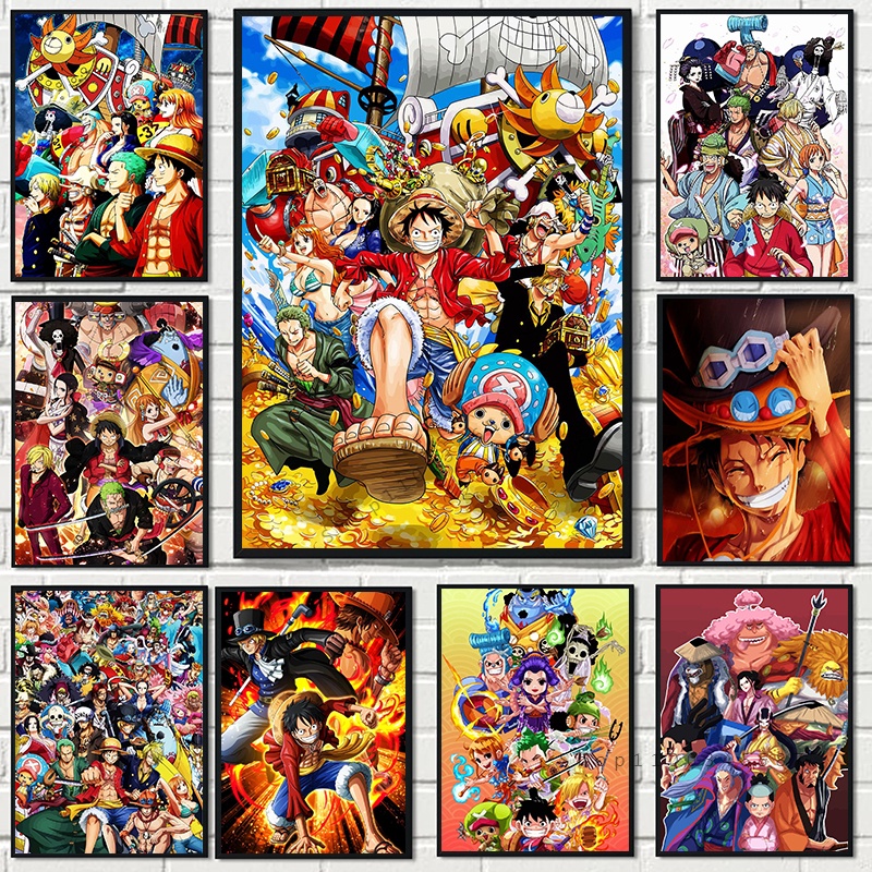 ภาพวาดผ้าใบ ระบายสีตามตัวเลข รูปการ์ตูนอนิเมะ One Piece Luffy สไตล์ญี่ปุ่น คลาสสิก สําหรับตกแต่งบ้าน DIY