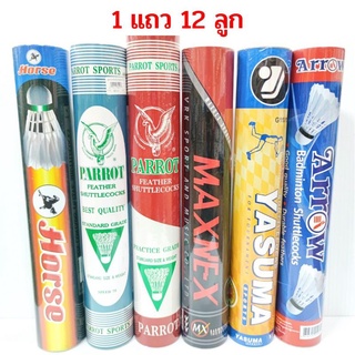 [12 ลูก] ลูกแบดมินตัน ลูกแบด ลูกขนไก่ สีขาว Badminton (12 ลูก/หลอด)