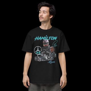 คอตต้อนคอกลมเสื้อยืด พิมพ์ลาย Lewis Hamilton | สูตร 1 | รถแข่ง Mercedes Benz | แชมป์โลกS-5XL