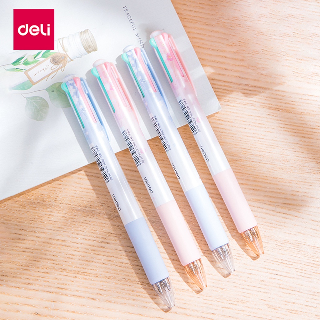 Deli Sakura ปากกาลูกลื่น 0.7 มม. 4 สีใน 1 สําหรับการเขียน