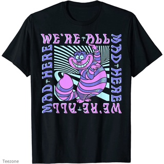 เสื้อยืดผู้ เสื้อยืด พิมพ์ลาย Alice In Wonderland Cheshire Cat Were All Mad สําหรับผู้ชาย S-5XL