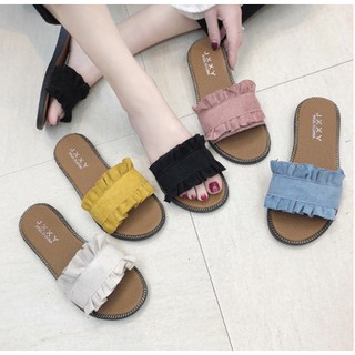 รองเท้าเเตะ Dolly ทรงระบาย มี 4 สีให้เลือก สไตล์เกาหลี ใส่ได…
