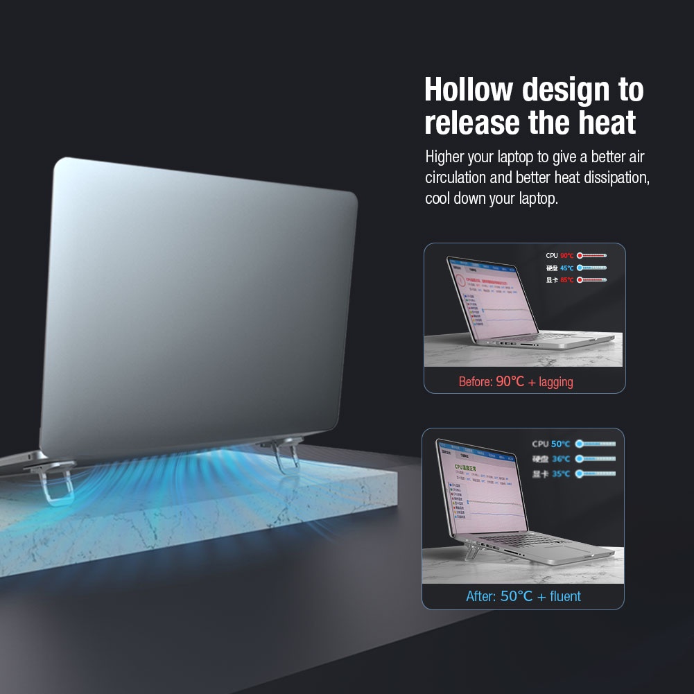 Nillkin Mini แบบพกพา 14-17 นิ้วขาตั้งแล็ปท็อปสากลอลูมิเนียม MacBook Desktop Holder Cooling