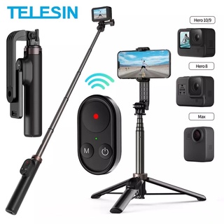 TELESIN Wireless Bluetooth Remote Control Selfie Stick Tripod สำหรับ GoPro Hero 11 10 9 8 Max mobile Phone