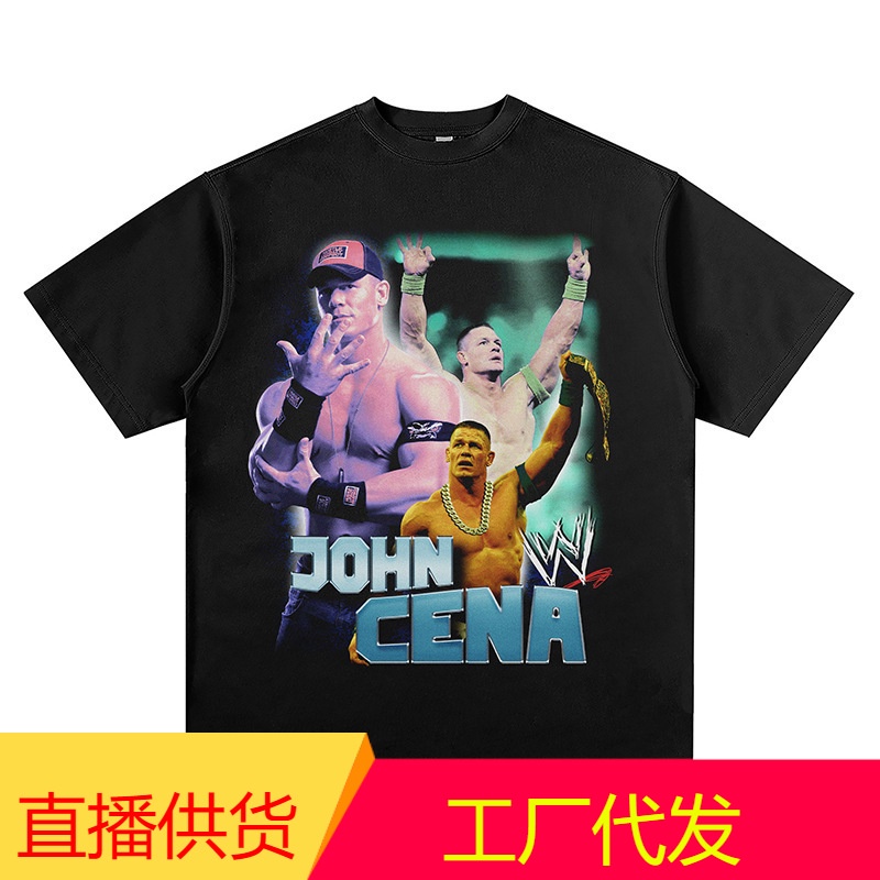 Vintage VINTAGE John Cena John Cena WWE พิมพ์เสื้อยืดแขนสั้นหลวม HOMAGE TEE