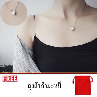 NuChon Jewel Pearl Necklaces with chain สร้อยคอแฟชั่นพร้อมจี้ รุ่น NJPearl-Silver แถมฟรี ถุงผ้ากำมะหยี่สีแดง