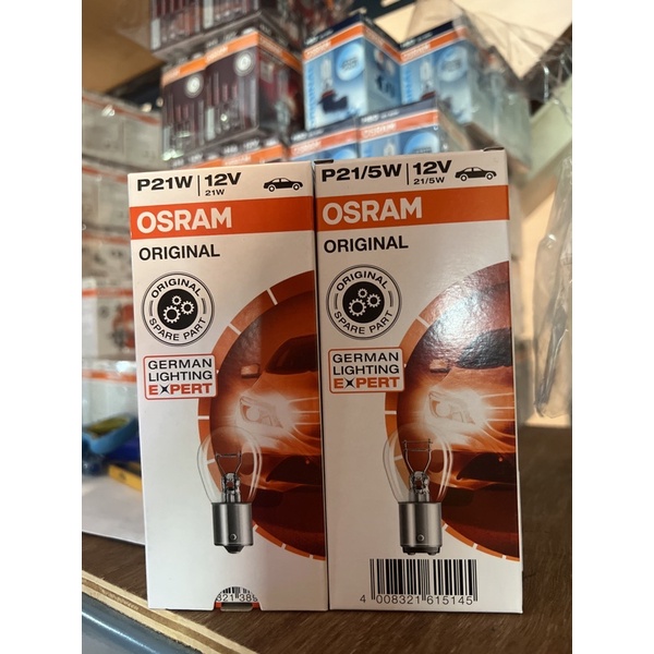 หลอดไฟรถยนต์ osram แท้  T20 แบบเขี้ยว 1 ไส้ P21w 12V 21w หรือ 2 ไส้ P21/5w 21/5w เลือกในตัวเลือก จำนวน 1 หลอด ราคา ถูกที่สุด ดีลบีเคเค แกลเลอรีภาพที่ 2
