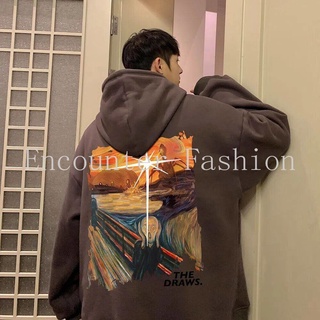 O.O fashion  O.O Fashion เสื้อแขนยาว 2022 เสื้อกันหนาวผู้ชาย กาหลี แฟชั่น หลวม Stylish Korean Style fashion Comfortable EF22092016-Hooded 010 Surprised Ghost Black (Thin)-2XL 37Z230910