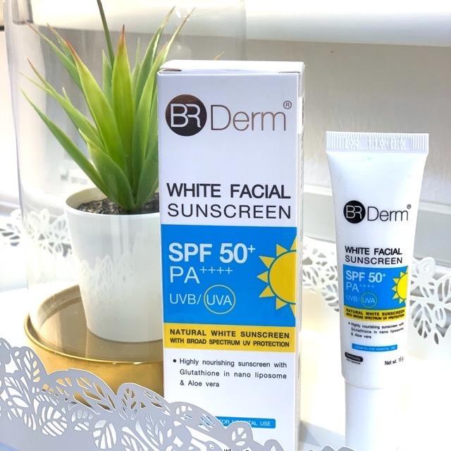BR Derm White Facial Sunscreen SPF50+ PA4+15 ml ครีมกันแดดบีริช เอสพีเอฟ 50+ พีเอ4+เนื้อบางเบา DeMed