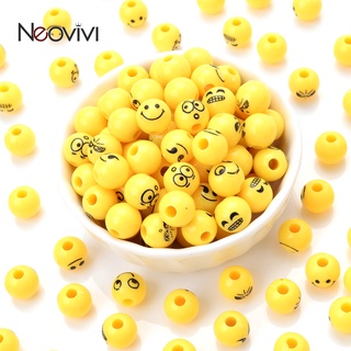 50pcs 10mm Expression ลูกปัดอะคริลิคสีเหลืองยิ้มรอบ Spacer ลูกปัดสำหรับเครื่องประดับทำสร้อยข้อมือ DIY อุปกรณ์เสริม