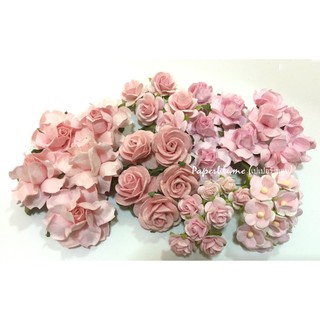 เซ็ท DIY 8 ดีไซน์ รวม 45 ดอก ดอกไม้กระดาษสา งานประดิษฐ์ งานแต่ง Mulberry Paper Flowers (ชมพูอ่อน 8P)