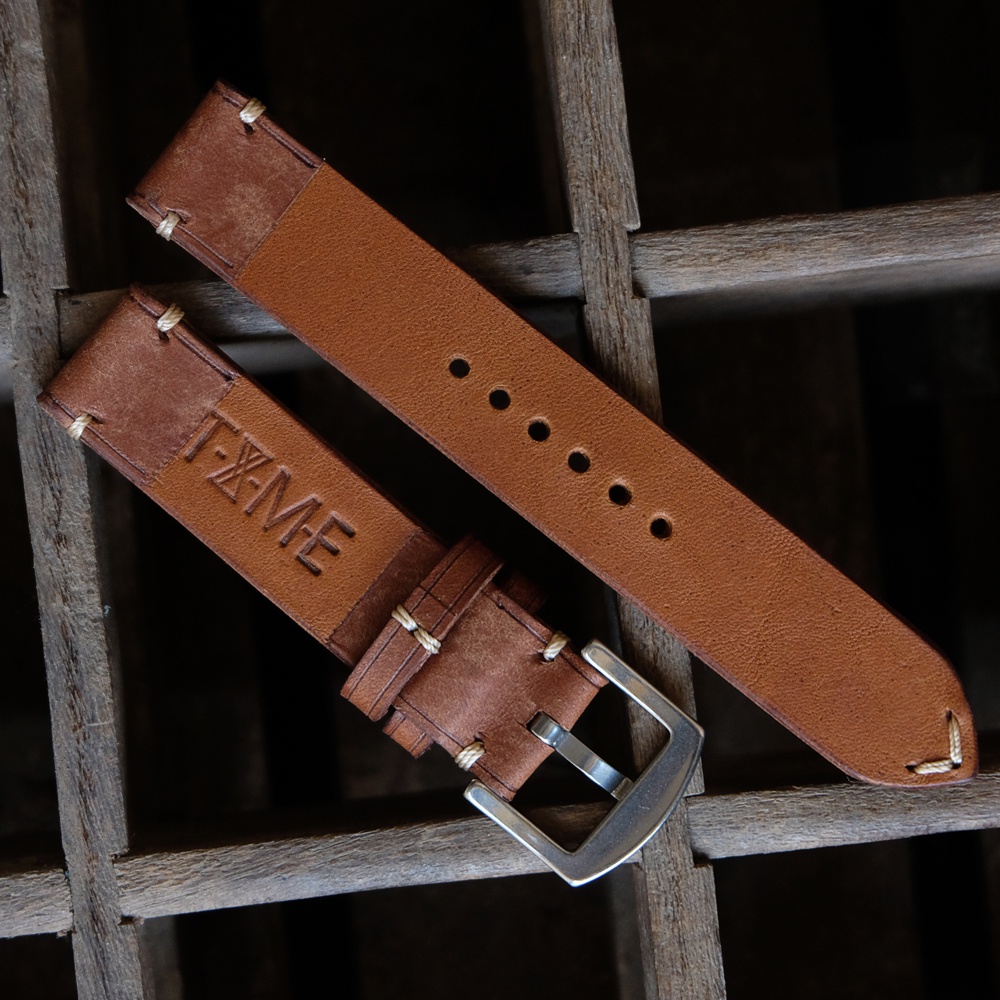 สายนาฬิกาหนังhandmade รุ่น Kyle หนังสีน้ำตาล Almond Brown และTexture จากประเทศอิตาลี 18มม 20มม 22มม 24มม.watch strap