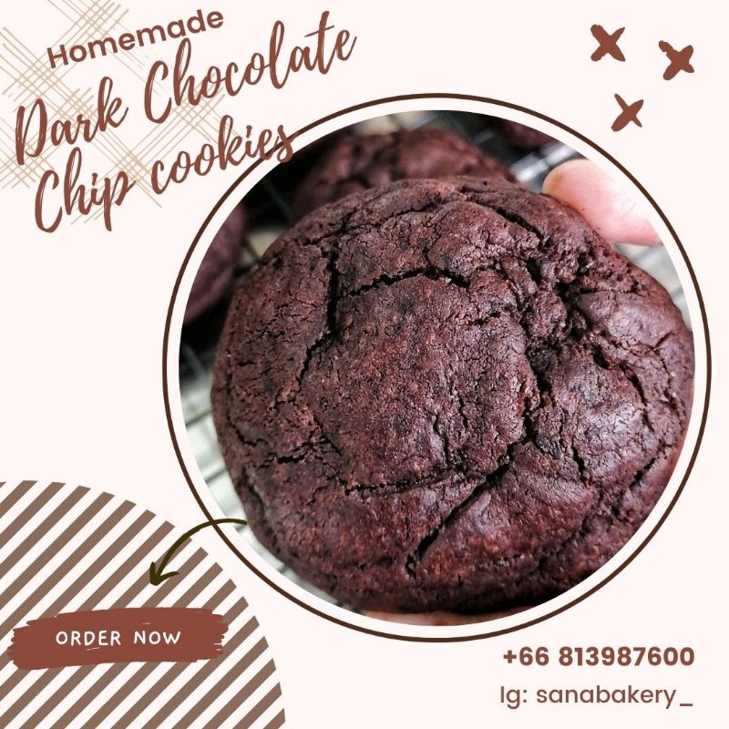 🍪Halal Homemade Dark Chocolate Chip Cookies 🍪ฮาลาลโฮมเมดคซอฟต์คุกกี้ ดาร์กช็อกโกแลตชิพ🍪~30g/Pcs/ชิ้น