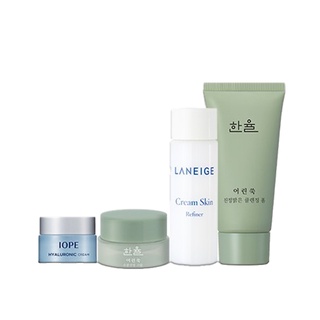 iope,hanyul,laneige 4 set 5g iope hyaluronic creamครีมไฮยาลูโรนิก , 10g hanyul young mugwort moisture cream ครีมให้ความชุ่มชื้น, 25g laneige cream skin, 32g hanyul young mugwort soothing cleansing foam