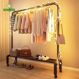 HANGROO H507 ราวเเขวนผ้า บาร์เดี่ยว บาร์คู่ มินิมอล พร้อมชั้นวางของ (มีตะขอเสริมด้านข้าง)