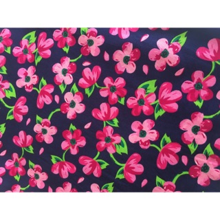 คอตตอน100 ลายดอกไม้ชมพูเข้ม