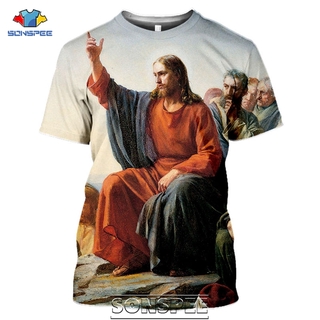 เสื้อยืดลําลอง แขนสั้น พิมพ์ลายการ์ตูน SONSPEE Religion Christ Jesus 3 มิติ สไตล์สตรีท ฮาราจูกุ สําหรับผู้ชาย 2020