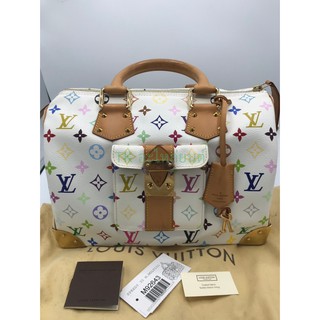 มือสอง สภาพนางฟ้า กระเป๋าหลุยส์แท้ LOUIS VUITTON MULTICOLOR SPEEDY 30 NOIR สีขาว