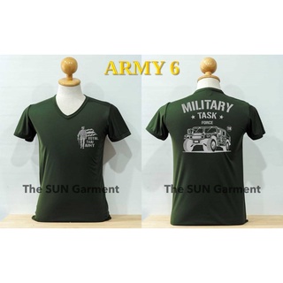 เสื้อรองในทหาร เสื้อยืด แขนสั้น-คอวี ผ้านาโน ARMY 6