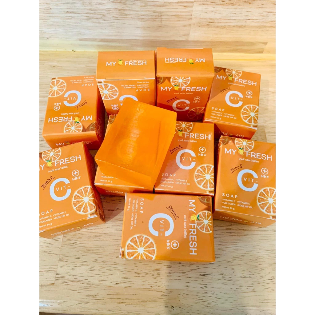 🍊✨สบู่วิตามินซี🌟 MY C FRESH VIT-C Soap 🍊ทำความสะอาดล้ำลึก ลดเลือนริ้วรอย เผยผิวใหม่ที่อ่อนนุ่มขาวใส 