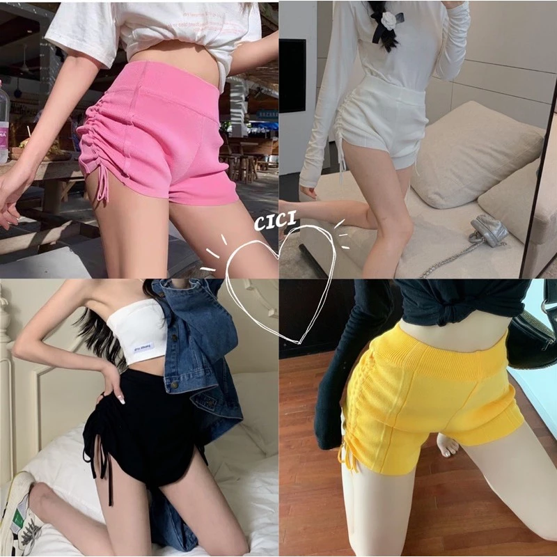ส่งทันที Cici(พร้อมส่ง)(Q3212)กางเกงไหมพรมขาสั้น รูดข้าง