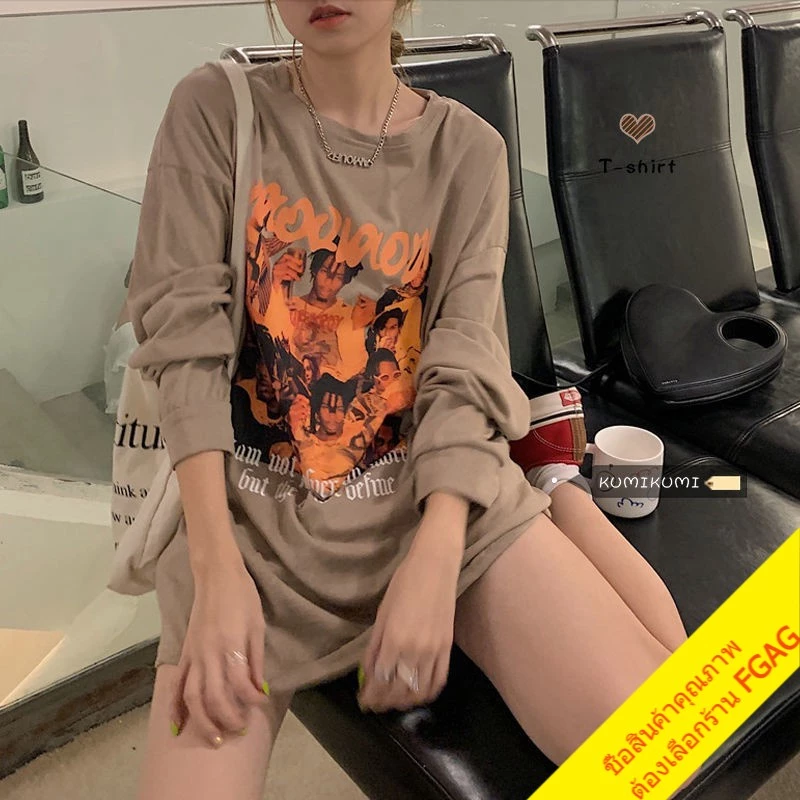 เสื้อยืดแขนยาวผู้หญิงไซส์ใหญ่ oversize เสื้อผ้าแฟชั่นวัยรุ่นน่ารัก  เสื้อโอเวอร์ไซส์เกาหลี สกรีนลายวินเทจ ทรงหลวม xxl thumbnail 4